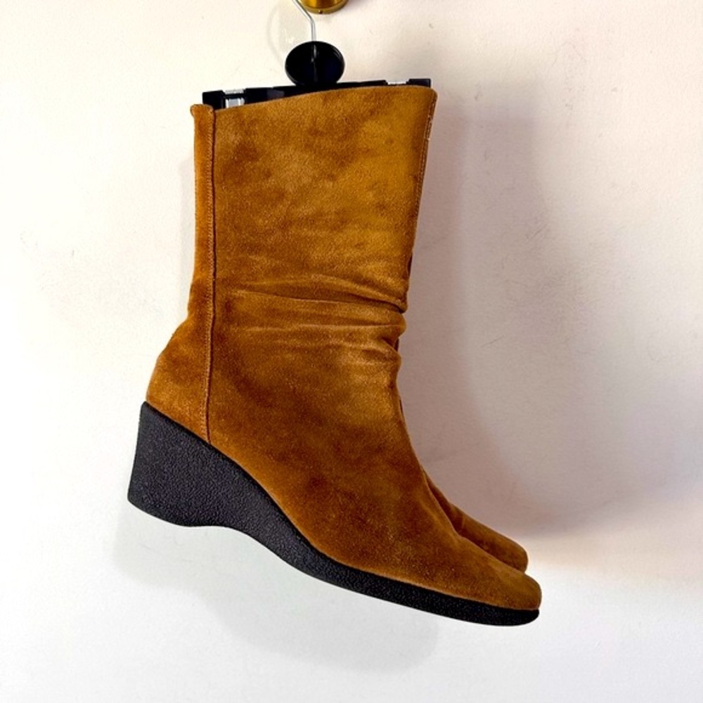 Beautiful Brown Genuine Suede Wedge Ankle Boots By BASS Size 8M